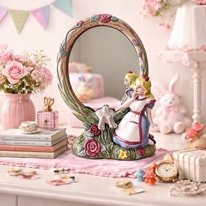 Fitz and Floyd Alice in Wonderland Mirror with Floral Accents